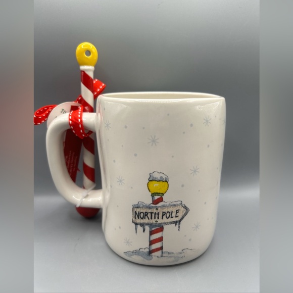 Rae Dunn HO HO HO Christmas Mug With Peppermint Spoon Double Sided NORTH POLE - Picture 3 of 3